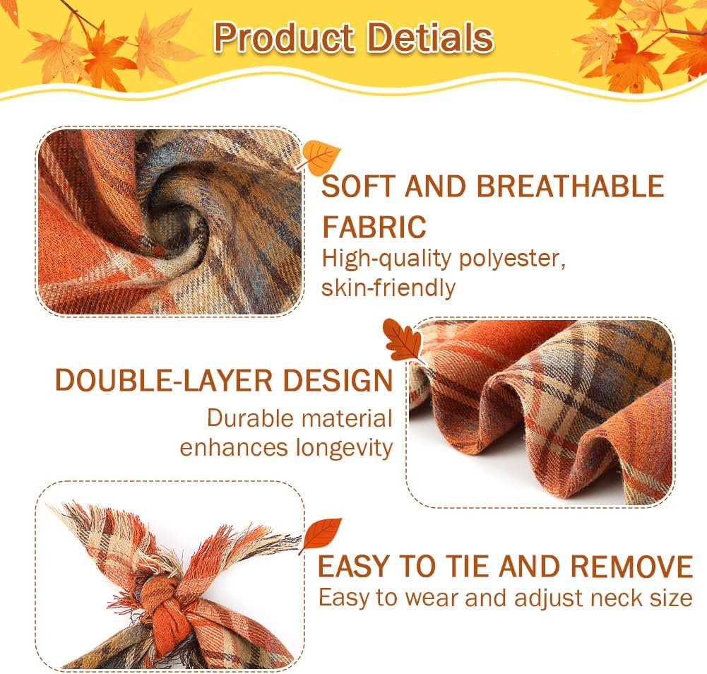 Vivifying Fall Dog Bandana With Tassels Edges Classic Plaid Triangle Dog Apparel Accessories Unny Dog Scarf Costume For Thanksgiving Photo Prop And Party Decor