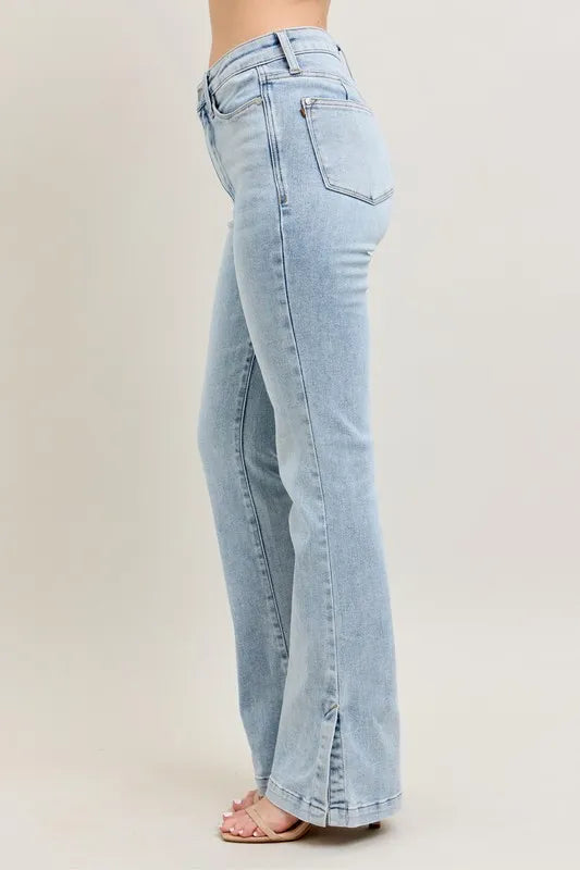 Judy Blue Full Size Tummy Control Vintage Wash Side Slit Slim Boot Jeans Plus Size