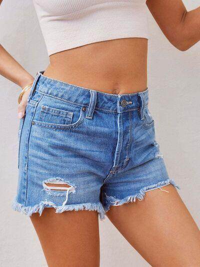 Distressed Raw Hem Denim Shorts for Women Casual Style