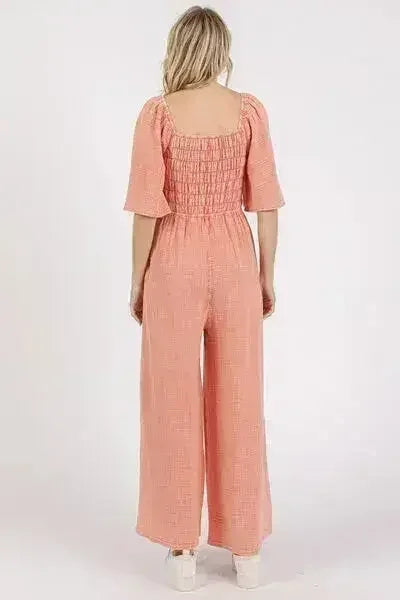 Mittoshop Mineral Wash Wide Leg Jumpsuit with Ruched Design | Femstylo