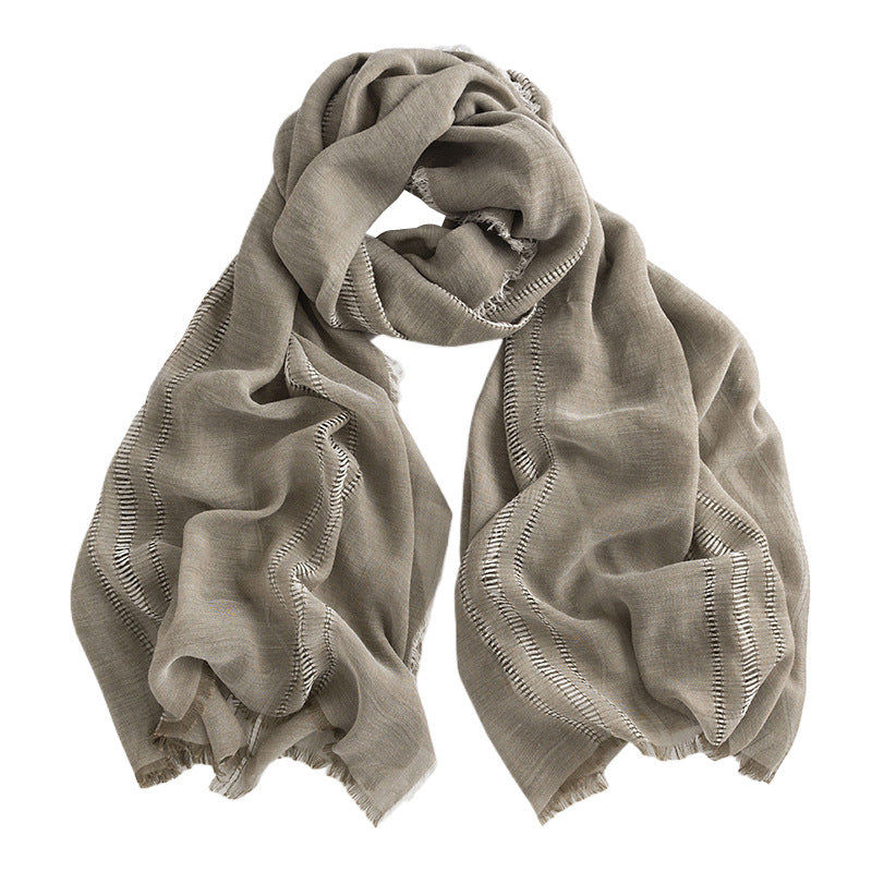 Herringbone Pattern Monochrome Artificial Cashmere Scarf Women&