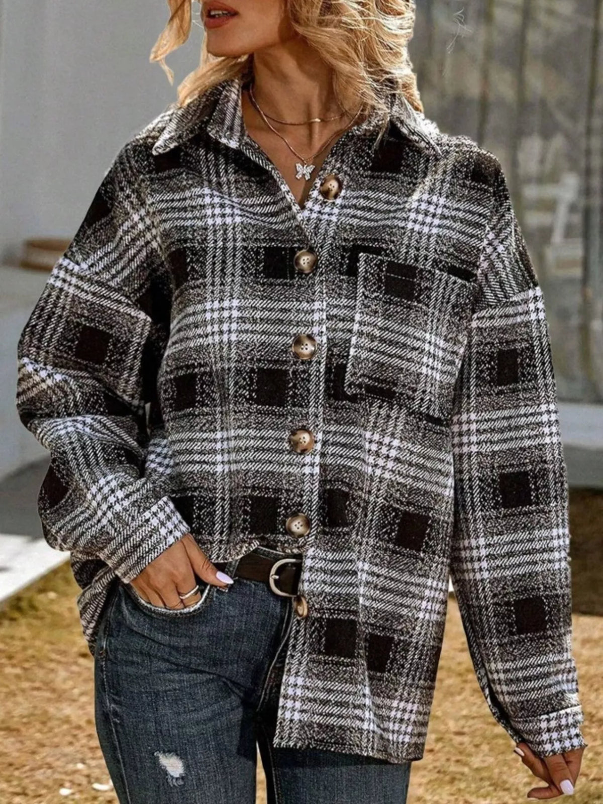 Plaid Button Up Long Sleeve Shacket