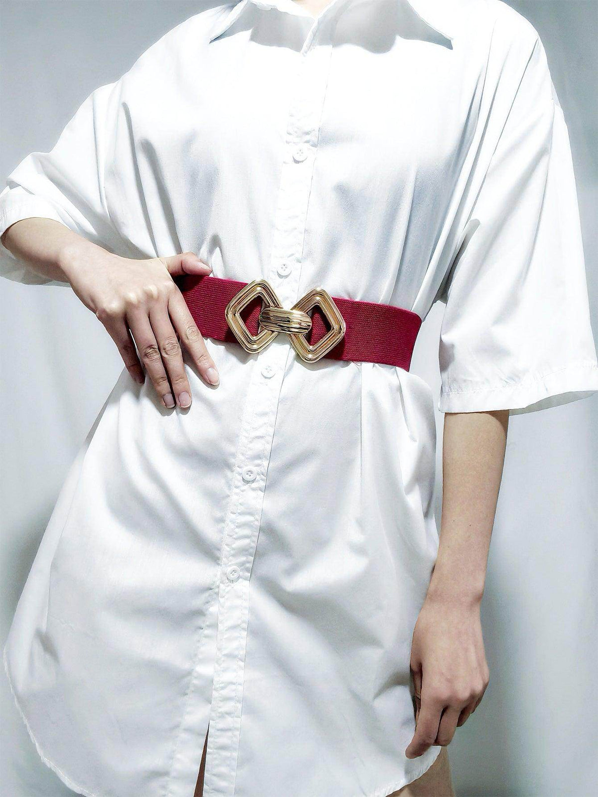 Geometric Buckle Elastic Wide Belt for Stylish Comfort