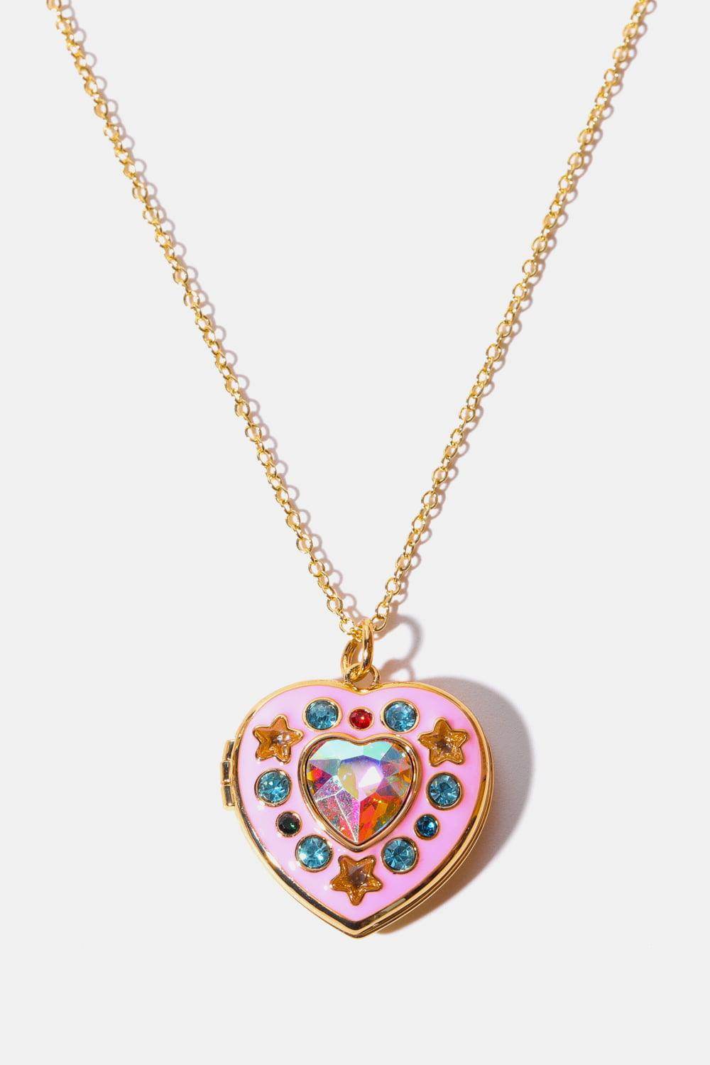 Rhinestone Decor Heart Box Pendant Necklace for Women