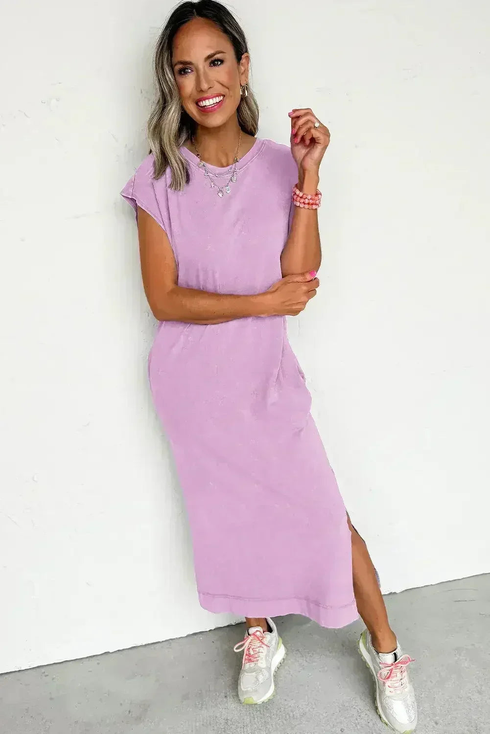Carrot Mineral Wash Pocketed T-shirt Dress