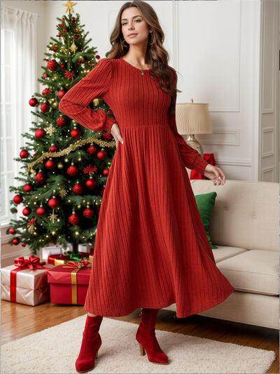 Ribbed Round Neck Long Sleeve Dress for Effortless Style