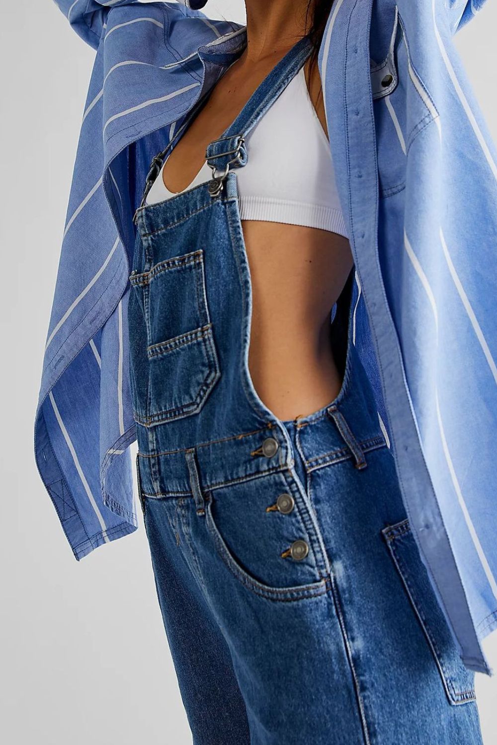 Wide Strap Square Neck Denim Overalls