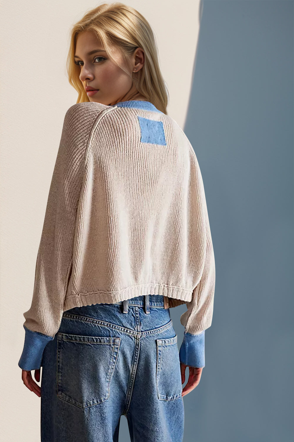 Back To School Sweater - Double Take Contrast Button Up Long Sleeve Cardigan