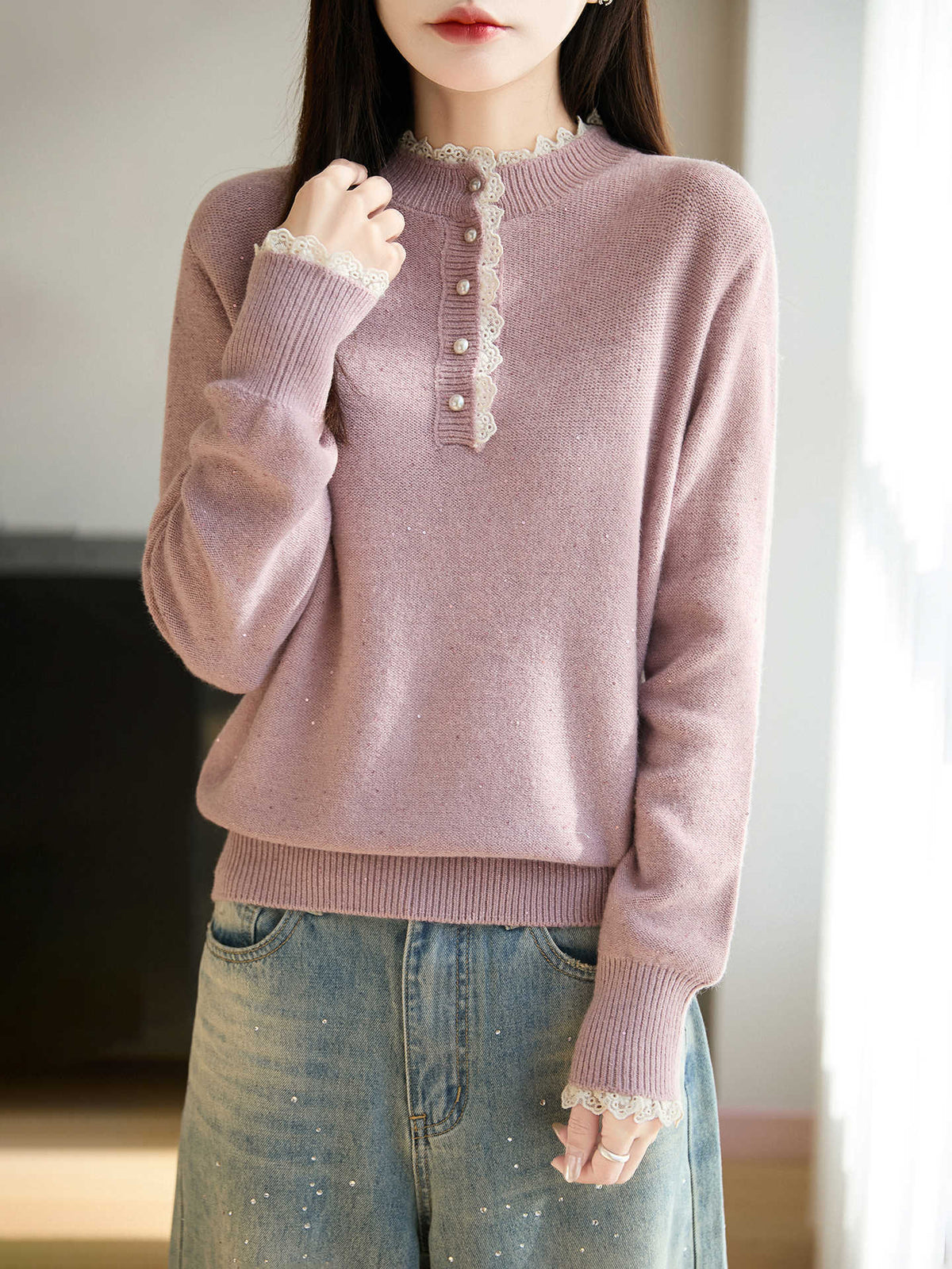 Womens Lace Mock Neck Base Layer Top