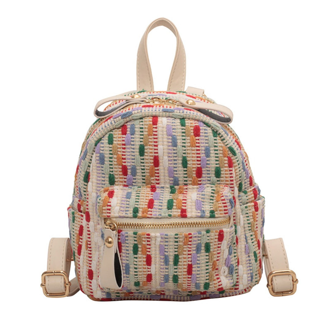 Rainbow Knit Mini Backpack – Stylish Spring and Summer Travel Backpack Purse, Fashionable Mini Backpack for Everyday Use