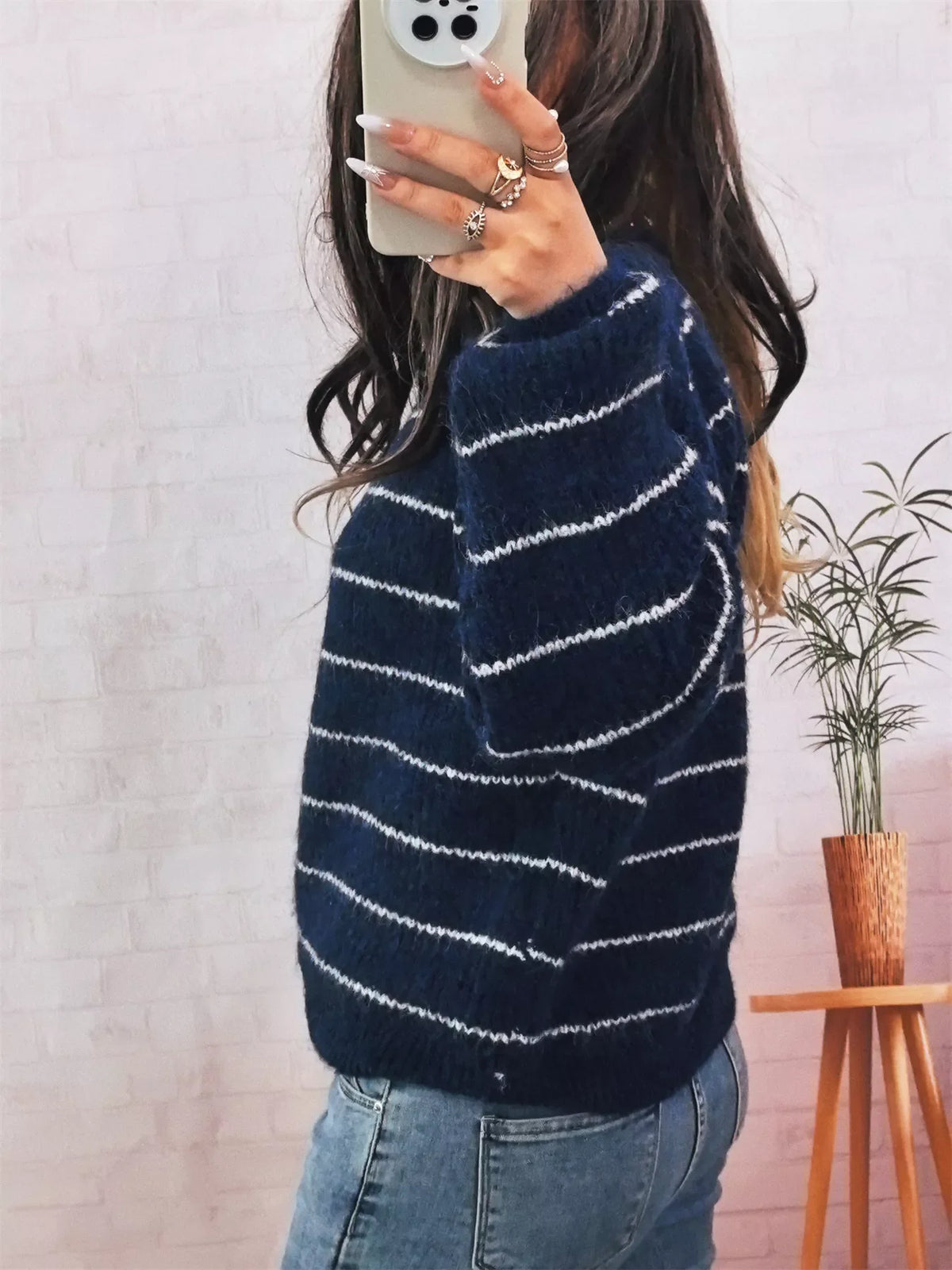 Striped Button Up Long Sleeve Cardigan