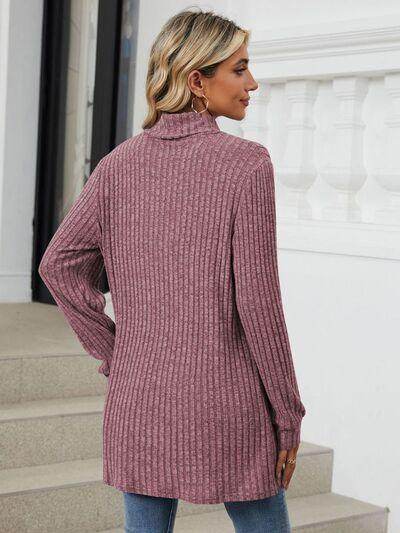 Ribbed Mock Neck Long Sleeve T-Shirt for Women Stylish Wear