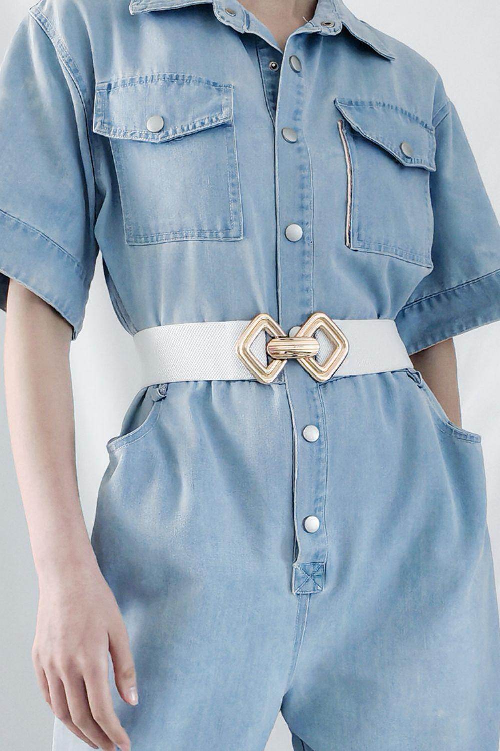 Geometric Buckle Elastic Wide Belt for Stylish Comfort