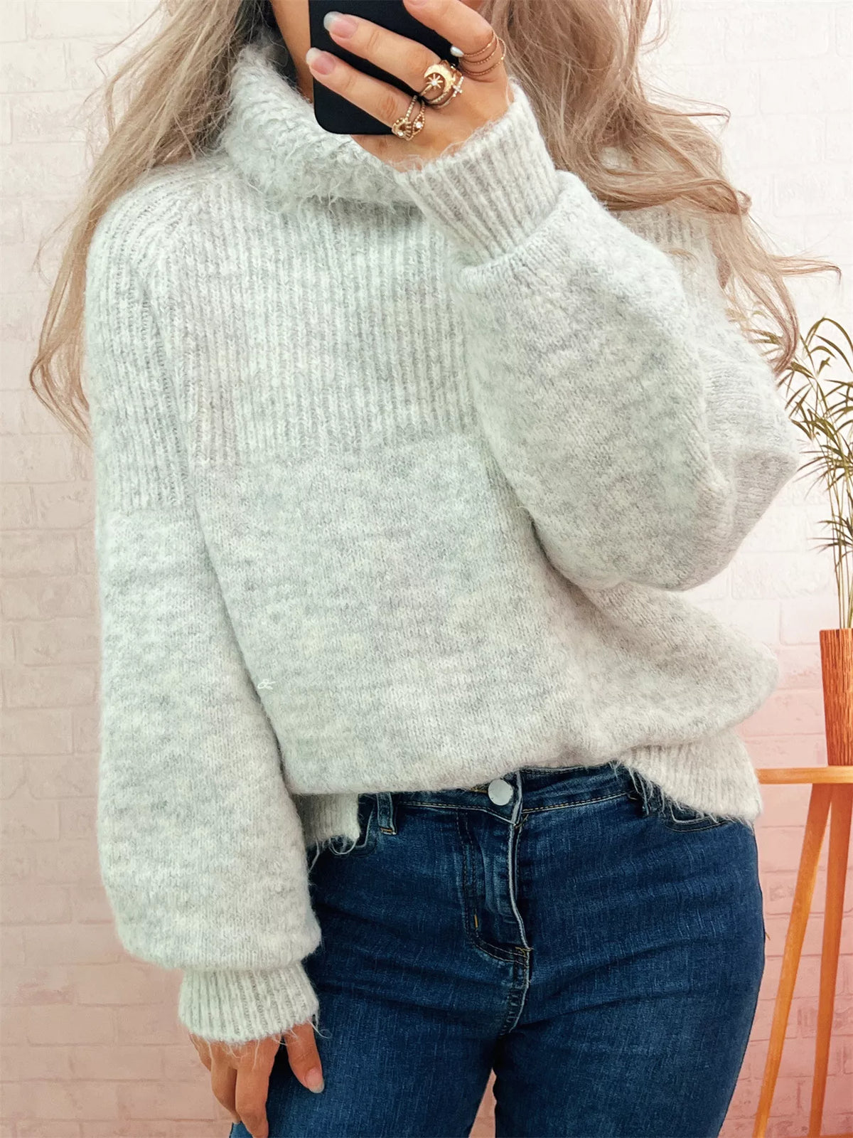 Ribbed Turtleneck Long Sleeve Sweater