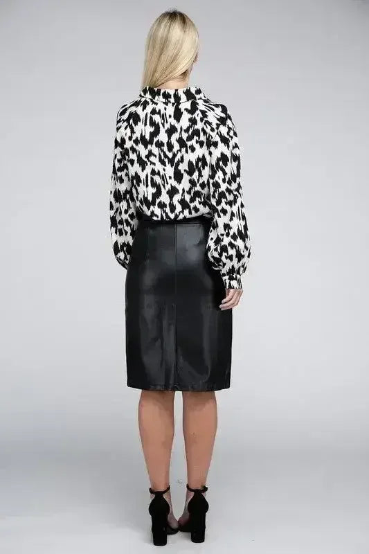 Button Front PU Skirt – High Waist Midi with Pockets