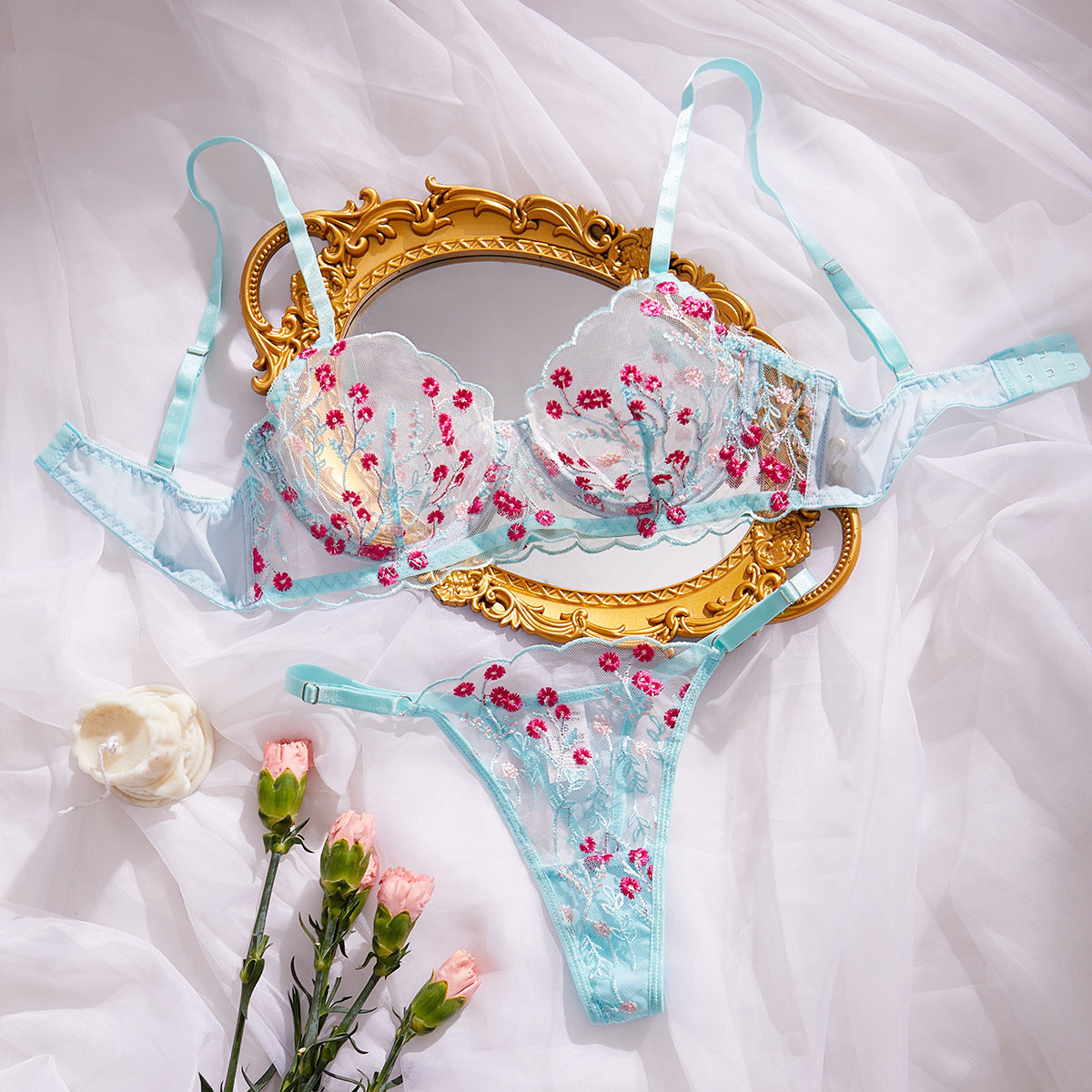 Embroidery Floral Soft Multi-Color Bra Underwear