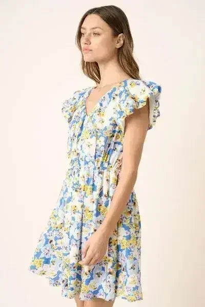 Mittoshop Floral V-Neck Cap Sleeve Mini Dress