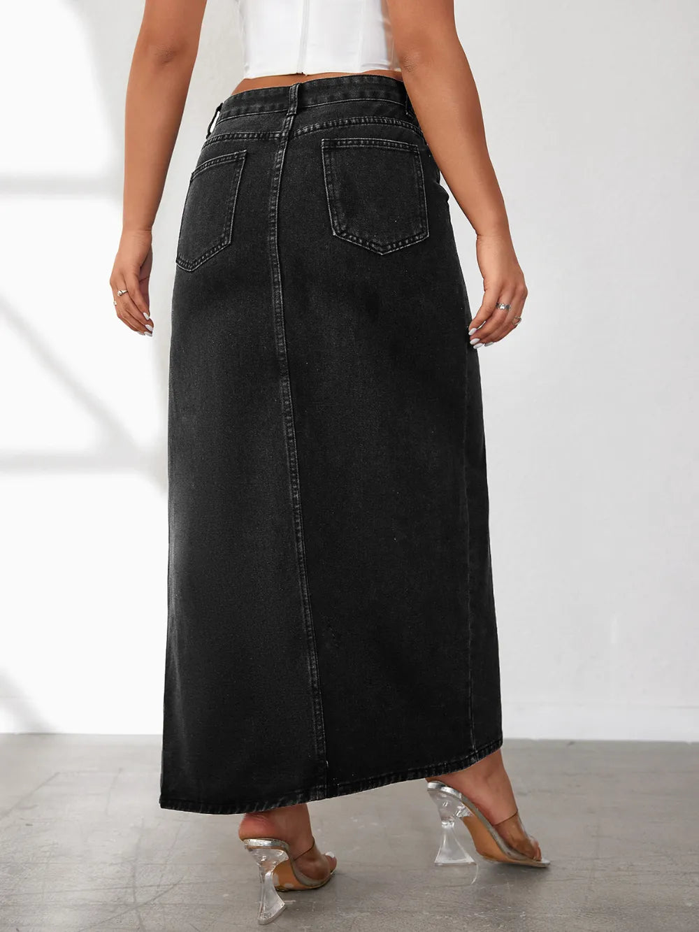 High Rise Slit Denim Skirt