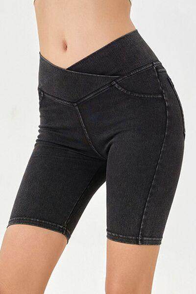 Basic Bae Asymmetrical Waist Denim Shorts With Pockets