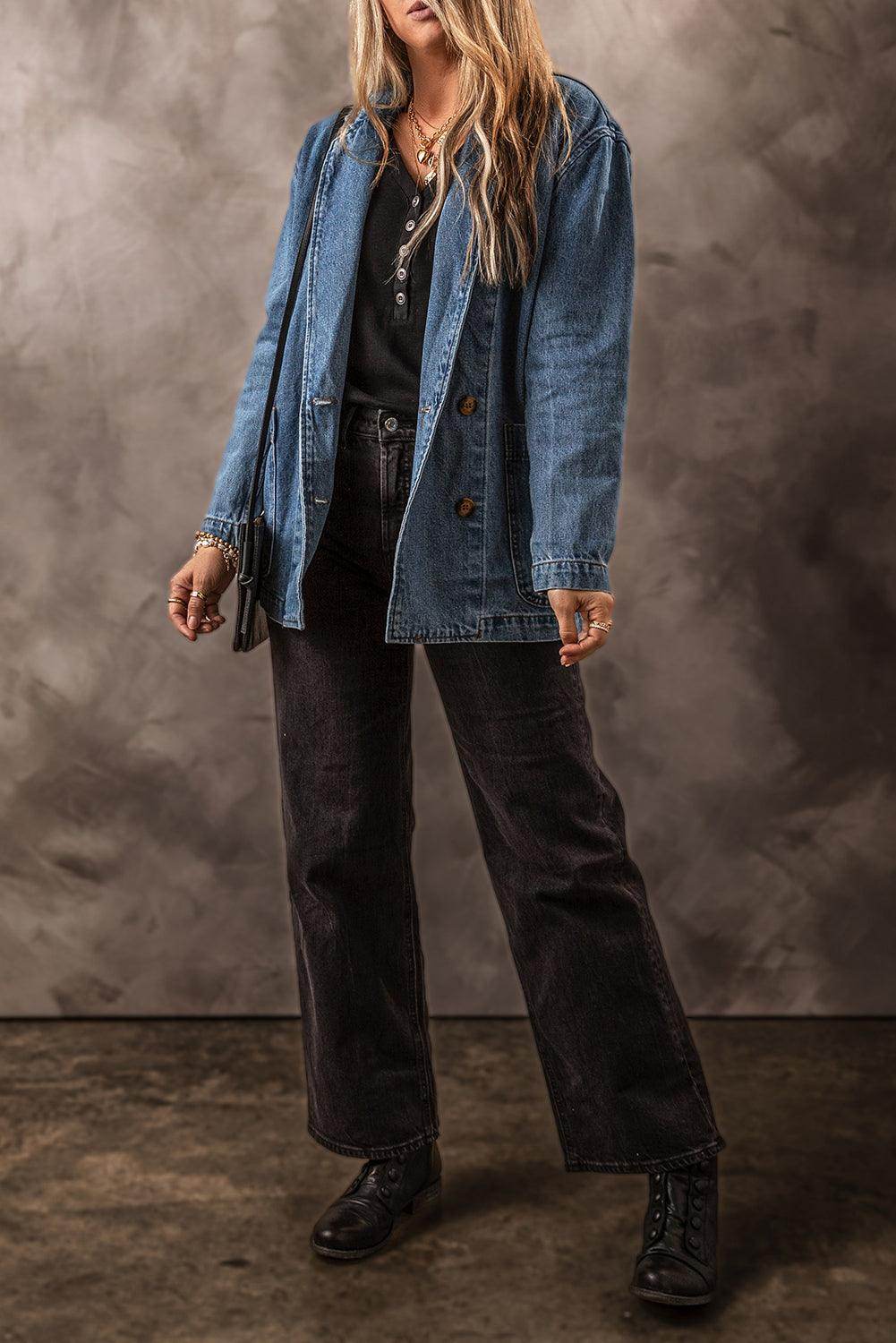 Pocketed Long Sleeve Denim Jacket for Women Stylish Fit