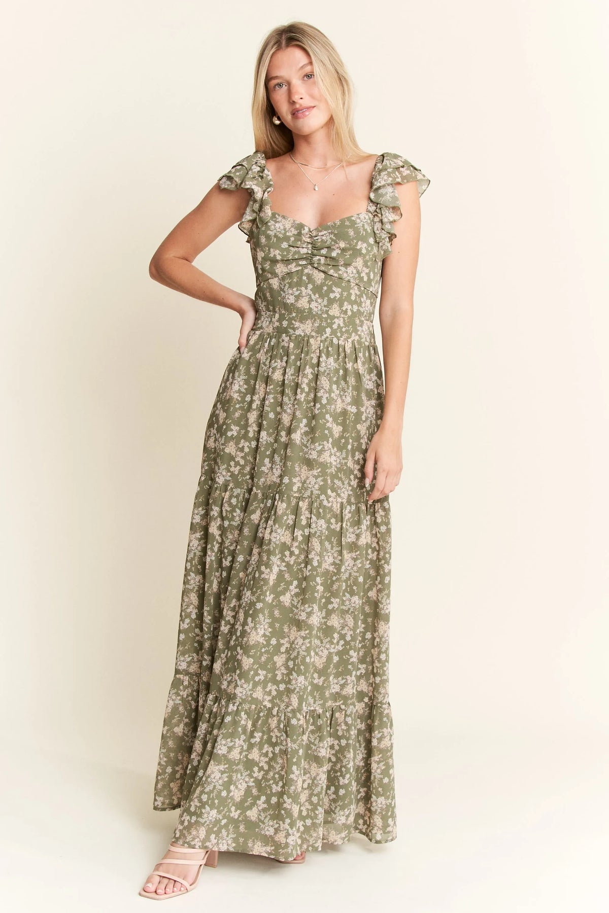 Jade By Jane Ruffle Sleeve Tiered Maxi Dress
