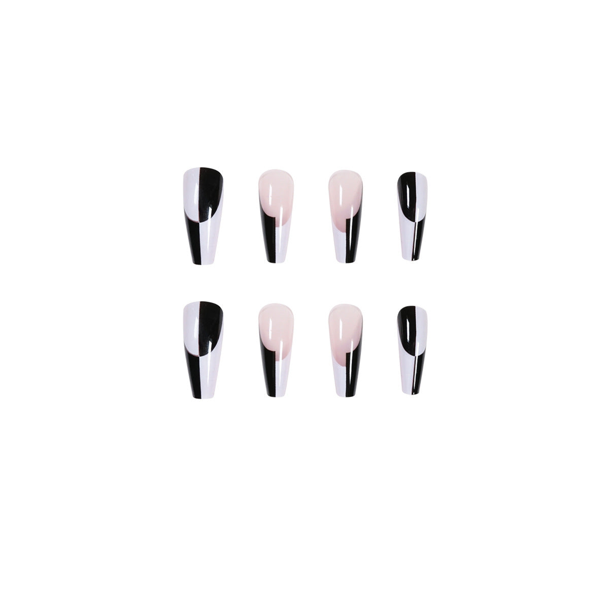 Black And White Long Nails Removable Nail Tip