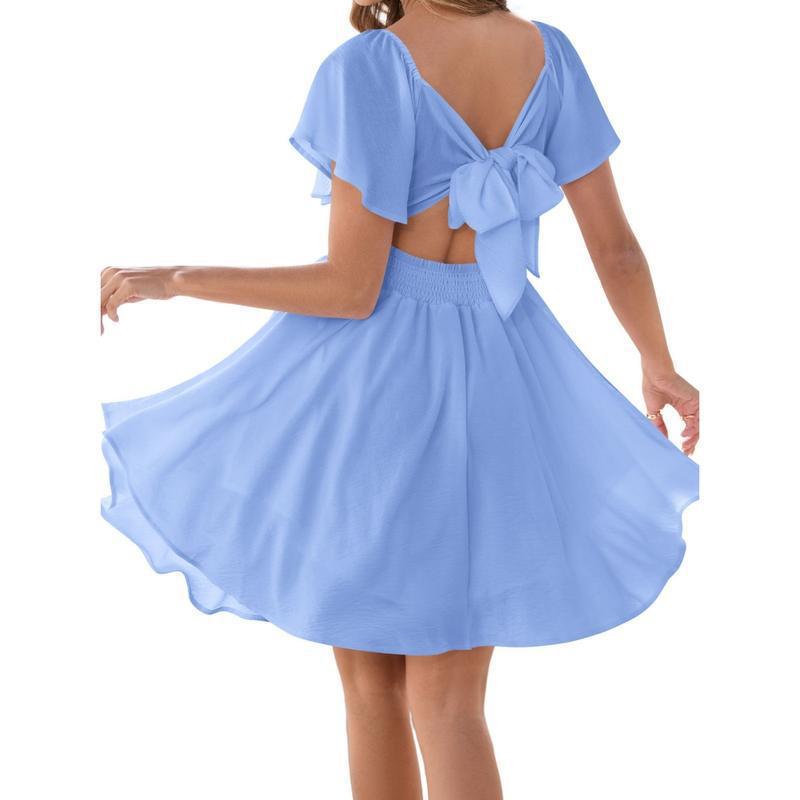 New Square-neck Short-sleeve High-waisted Dress