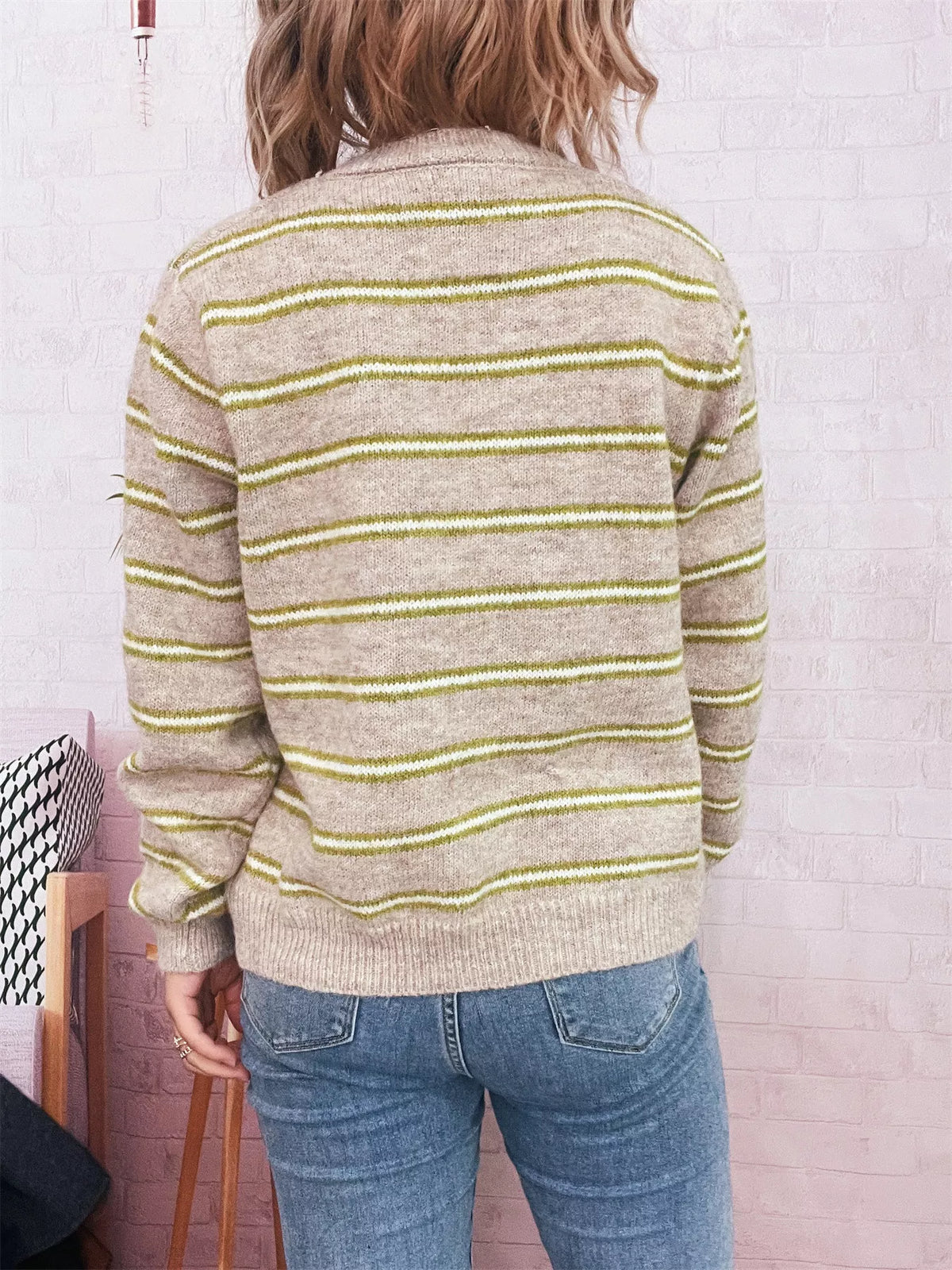 Striped Button-Up Long Sleeve Cardigan