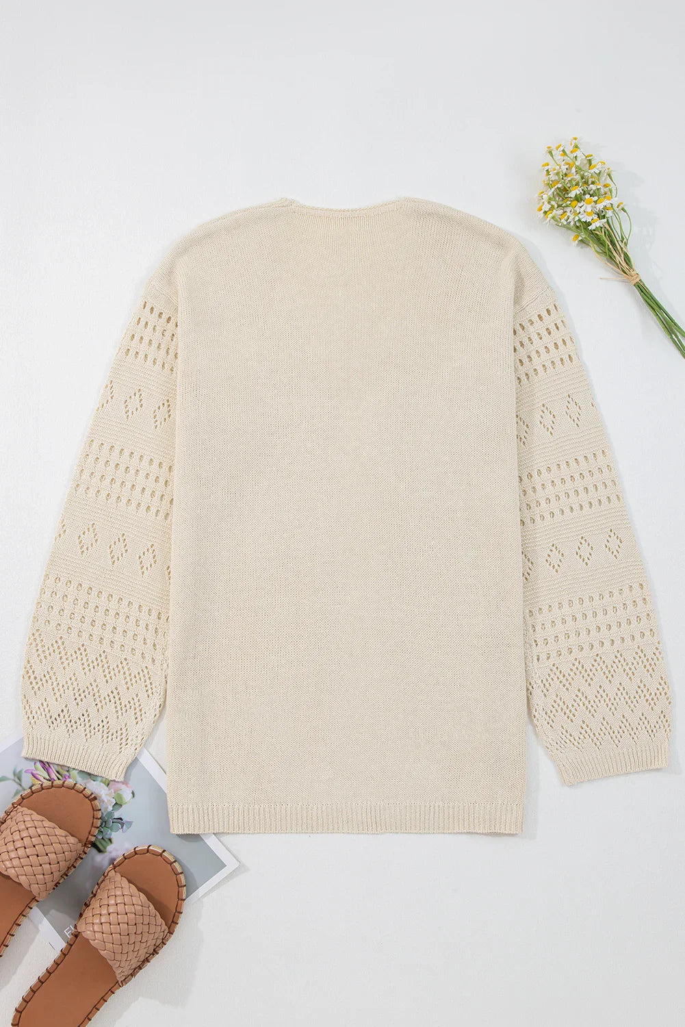 Smoke Gray Solid Color Hollow Knit Cardigan