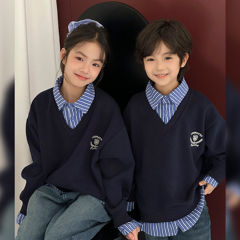 Kids FallWinter Patchwork Polo-Neck Sweater Heavyweight Coordinating Parent-ChildSibling Matching Sets For Boys And Girls