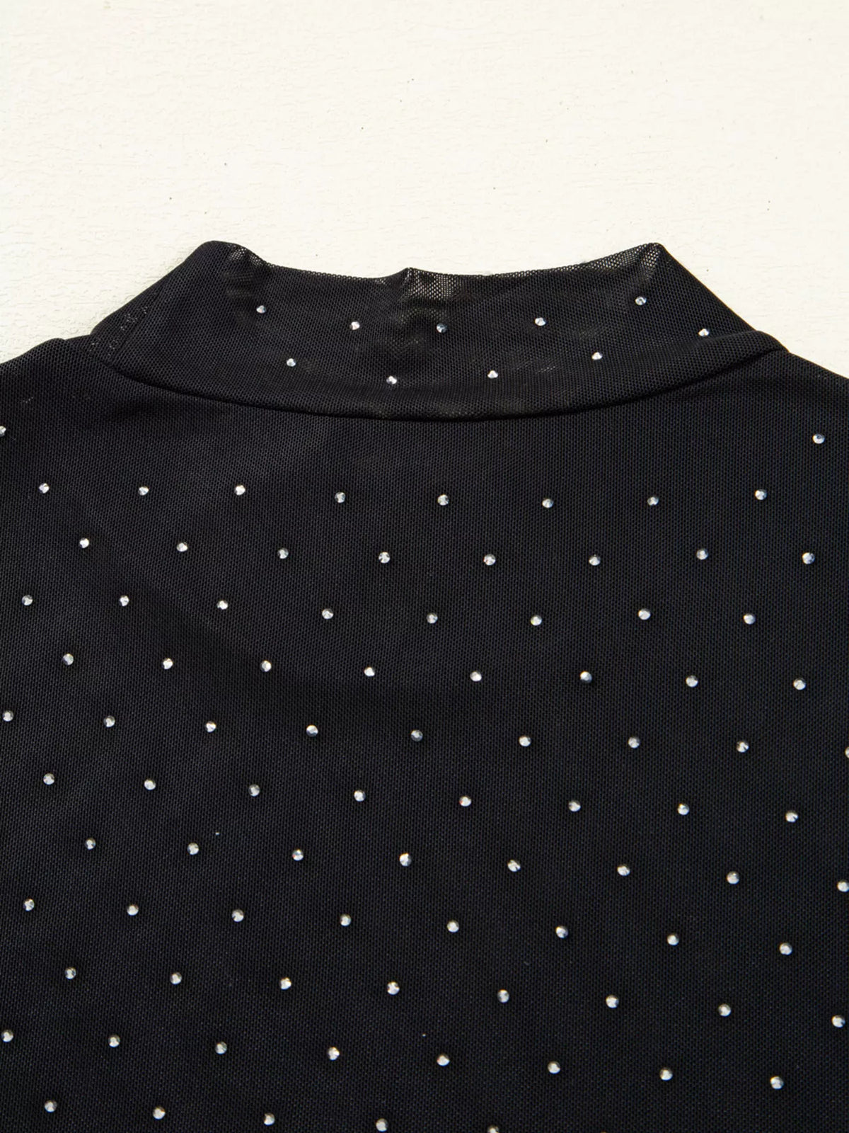 Rhinestone Embellished Mesh Long Sleeve Top