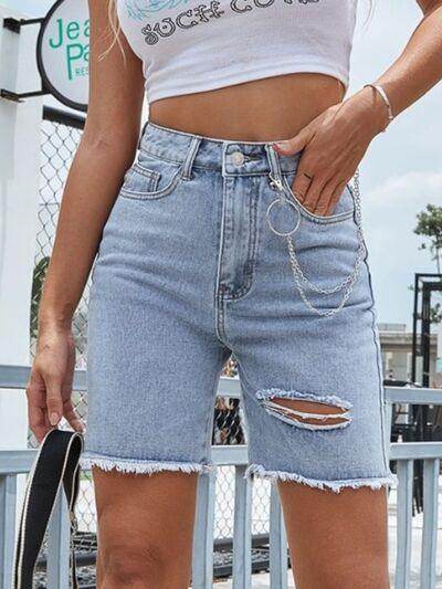 Distressed Raw Hem Denim Shorts for Women Casual Style