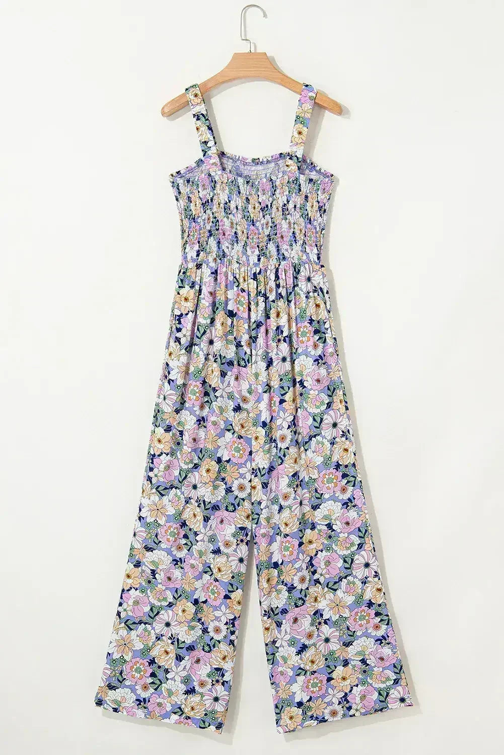 Purple Floral Square Neckline Stretch High Waist Jumpsuit