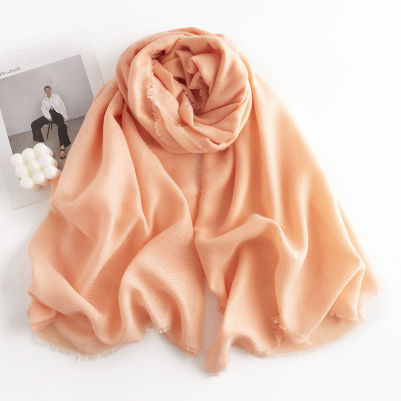 Herringbone Pattern Monochrome Artificial Cashmere Scarf Women&