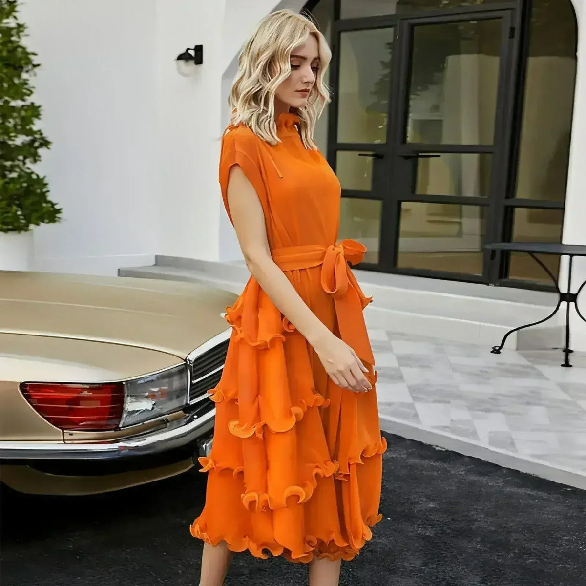 A1. Autumn Short Sleeve Pleated Design Affordable Luxury Fashion