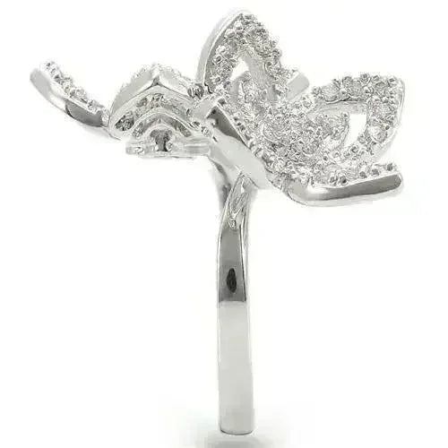 0W336 - Rhodium Brass Ring with AAA Grade CZ in Clear