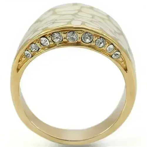 0W379 Gold Brass Ring – 11mm Clear Top-Grade Crystal Statement Piece