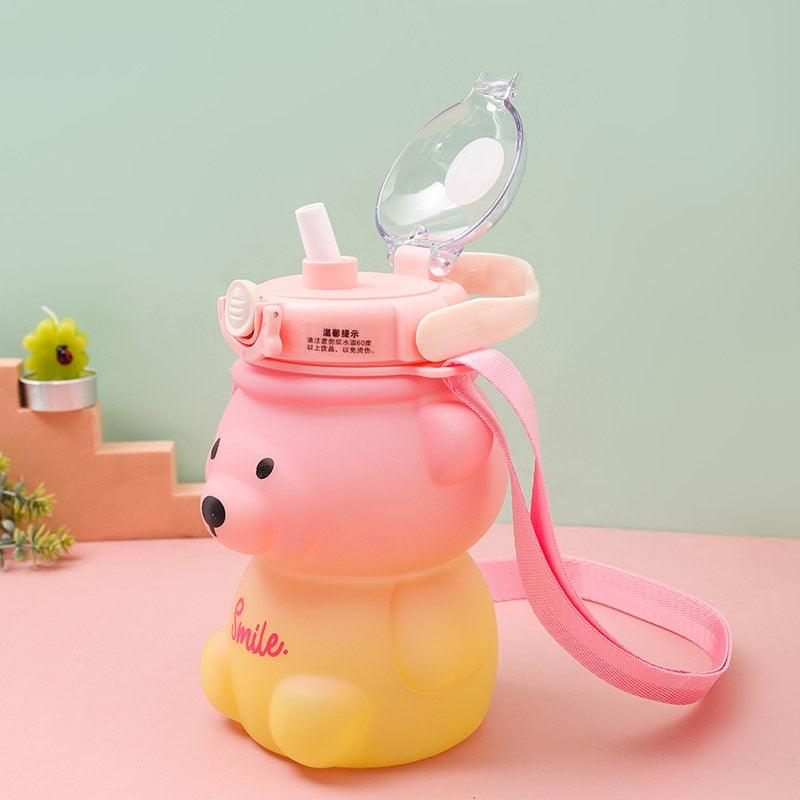 800ML Water Bottle for Kids with Straw Mug Cup Bear Summer Outdoor Sport Plastic Girls School Cute Drinking Cup Bear Water Bottle with Straw and Strap Cute Water Bottles for Kids Drinking Water Bottles Portable Leak Proof
