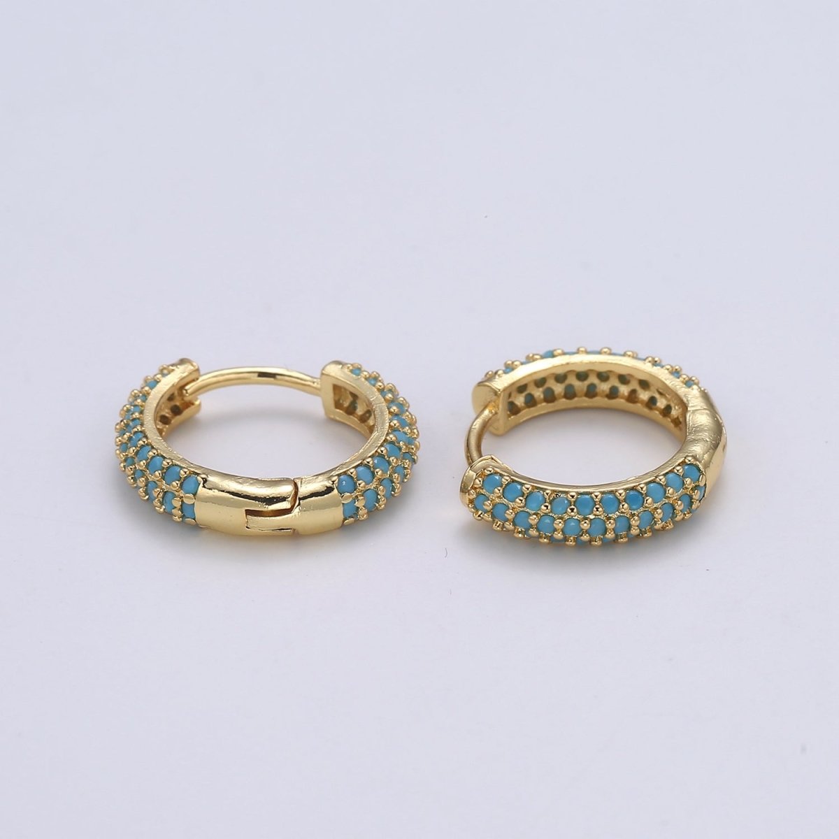 1 pair Hoops - Black, Blue, Clear, Red, Green, Multi-color Zirconia or Teal Gold CZ earrings - 24K Gold Huggie hoops Q-434 - Q-439
