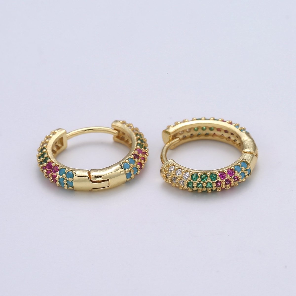 1 pair Hoops - Black, Blue, Clear, Red, Green, Multi-color Zirconia or Teal Gold CZ earrings - 24K Gold Huggie hoops Q-434 - Q-439