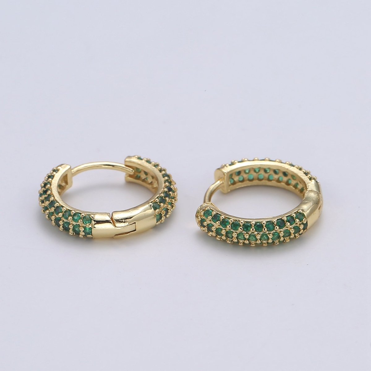 1 pair Hoops - Black, Blue, Clear, Red, Green, Multi-color Zirconia or Teal Gold CZ earrings - 24K Gold Huggie hoops Q-434 - Q-439