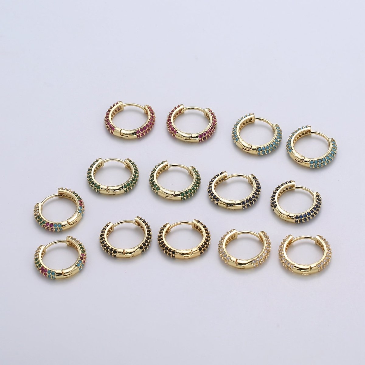 1 pair Hoops - Black, Blue, Clear, Red, Green, Multi-color Zirconia or Teal Gold CZ earrings - 24K Gold Huggie hoops Q-434 - Q-439