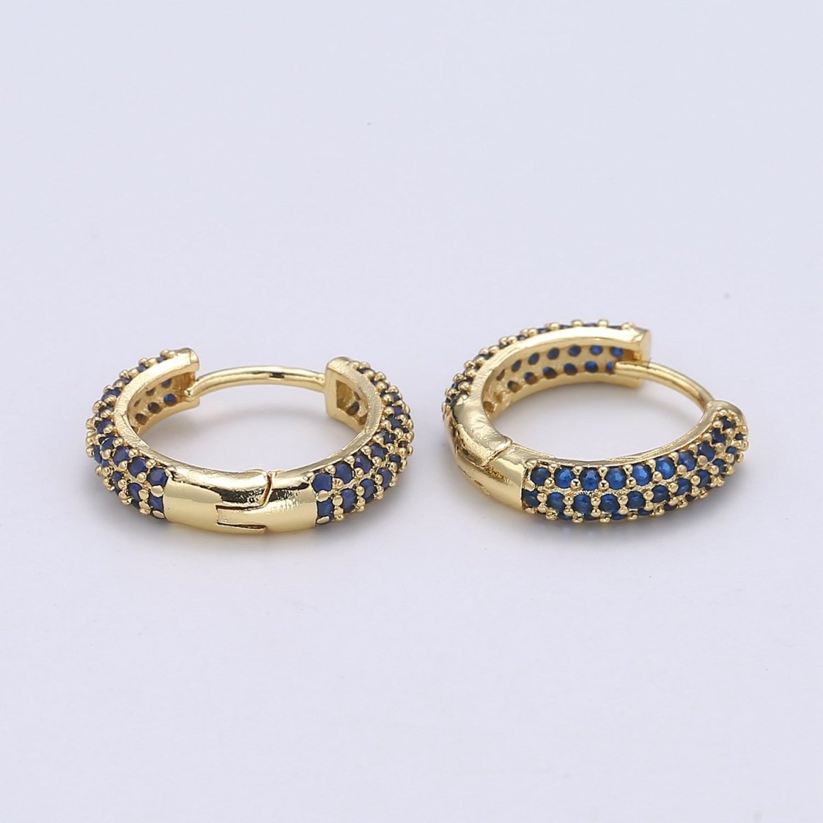 1 pair Hoops - Black, Blue, Clear, Red, Green, Multi-color Zirconia or Teal Gold CZ earrings - 24K Gold Huggie hoops Q-434 - Q-439
