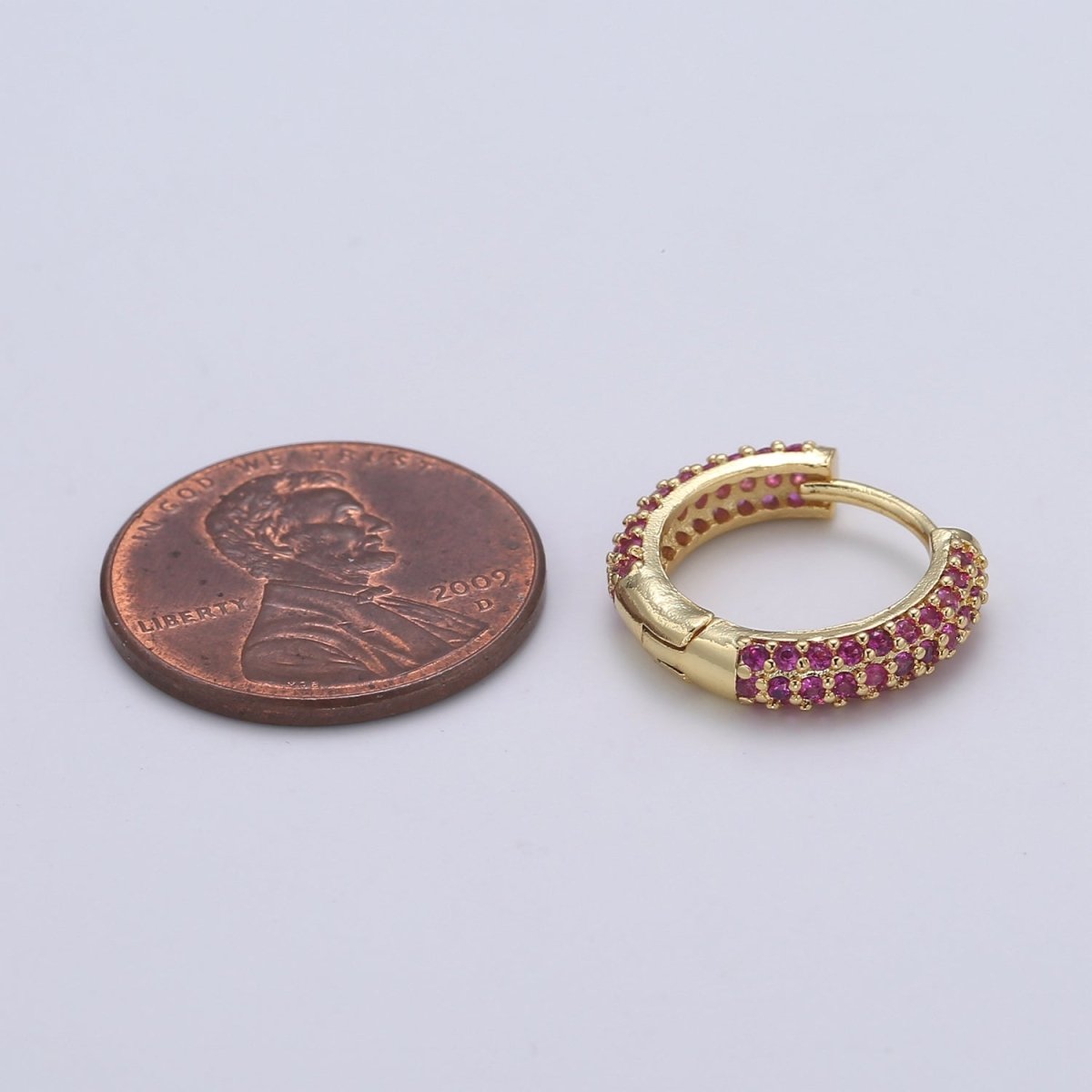 1 pair Hoops - Black, Blue, Clear, Red, Green, Multi-color Zirconia or Teal Gold CZ earrings - 24K Gold Huggie hoops Q-434 - Q-439