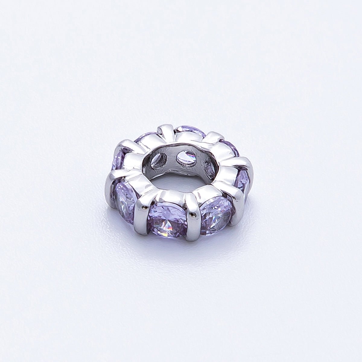 10.5mm Personalized Birthstone Micro Paved Round CZ Rondelle Spacer Set | Beads-00101 ~ Beads-00112