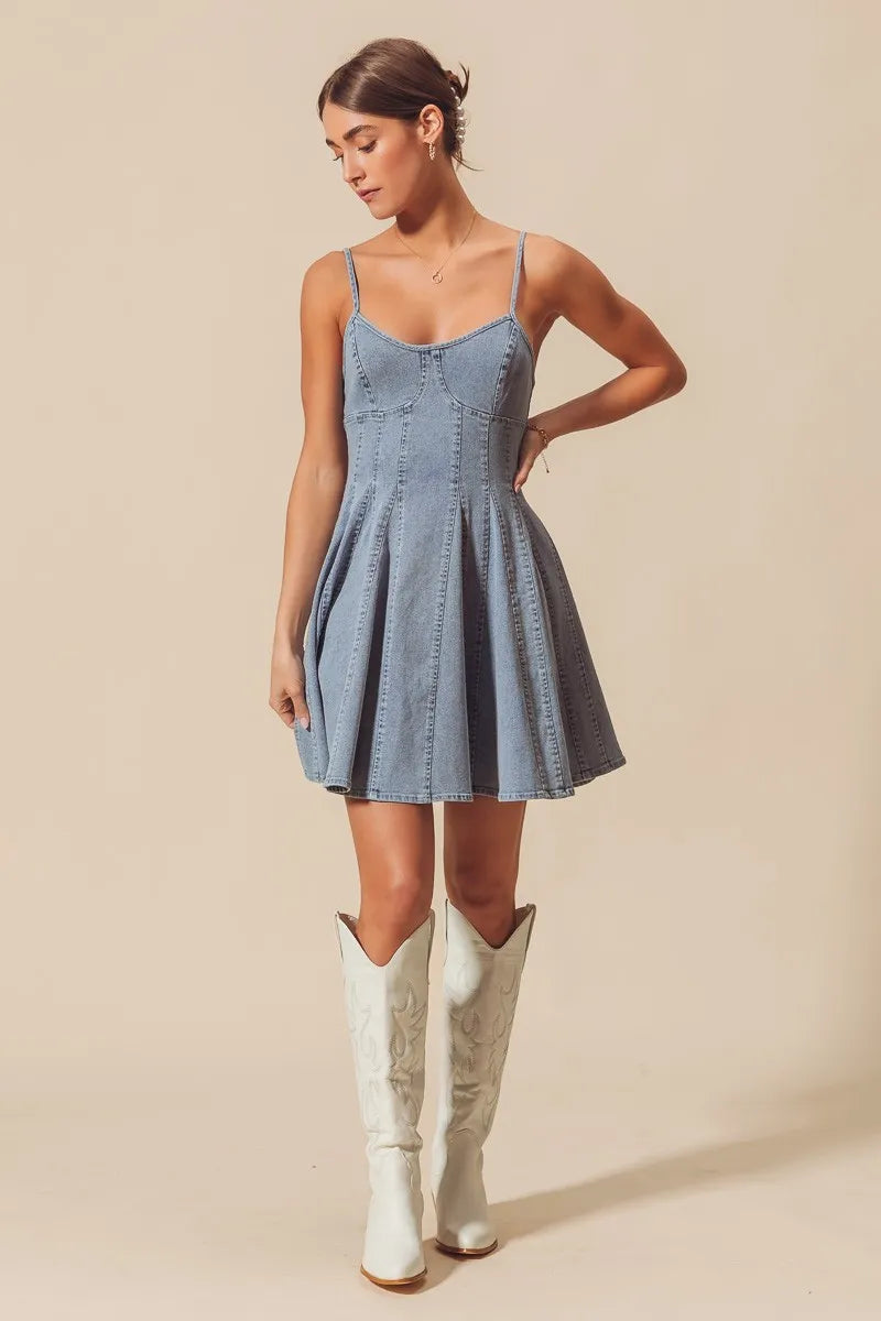 SO ME A Line Fit and Flare Denim Mini Dress