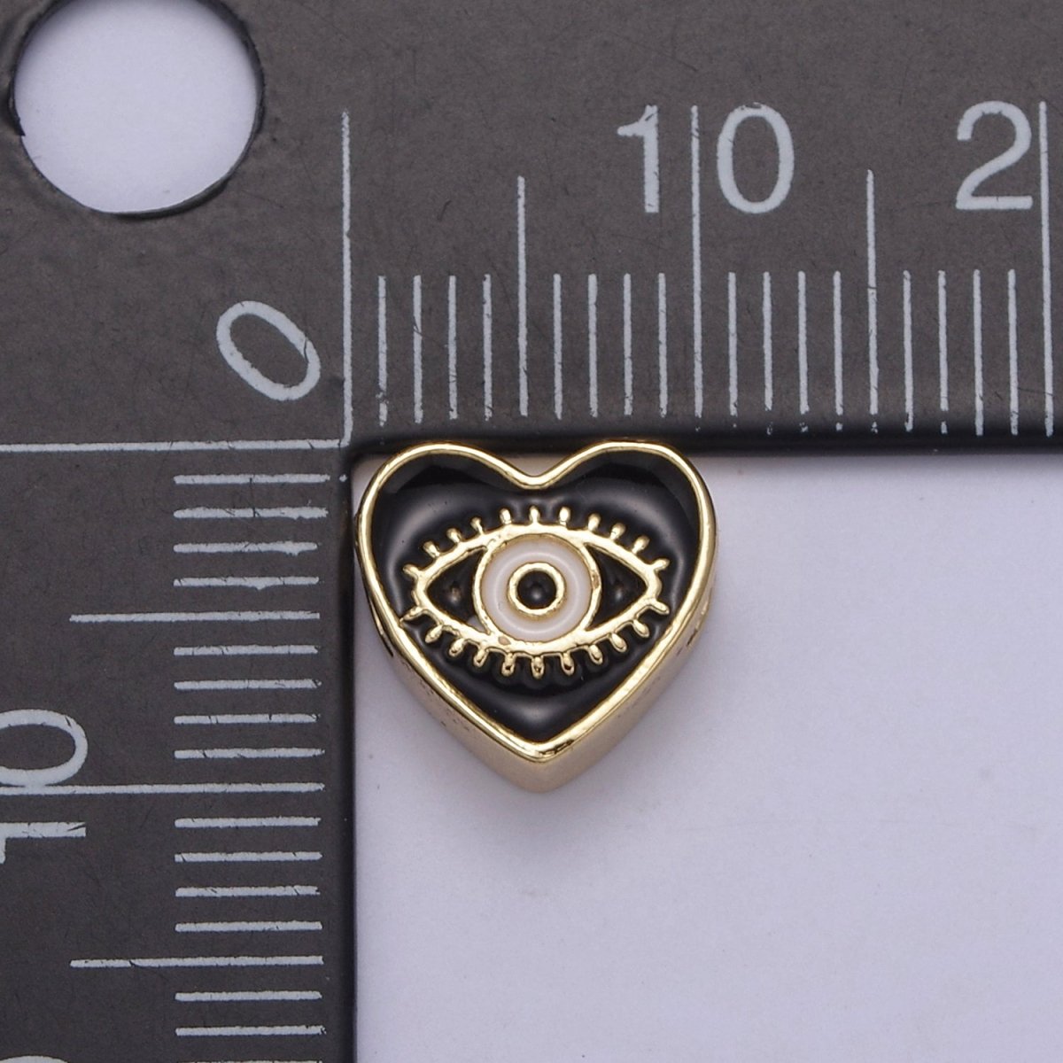 10mm Evil eye beads, Heart eye jewelry beads, Heart beads, Black Blue White Enamel bead spacer for Bracelet Component B-190