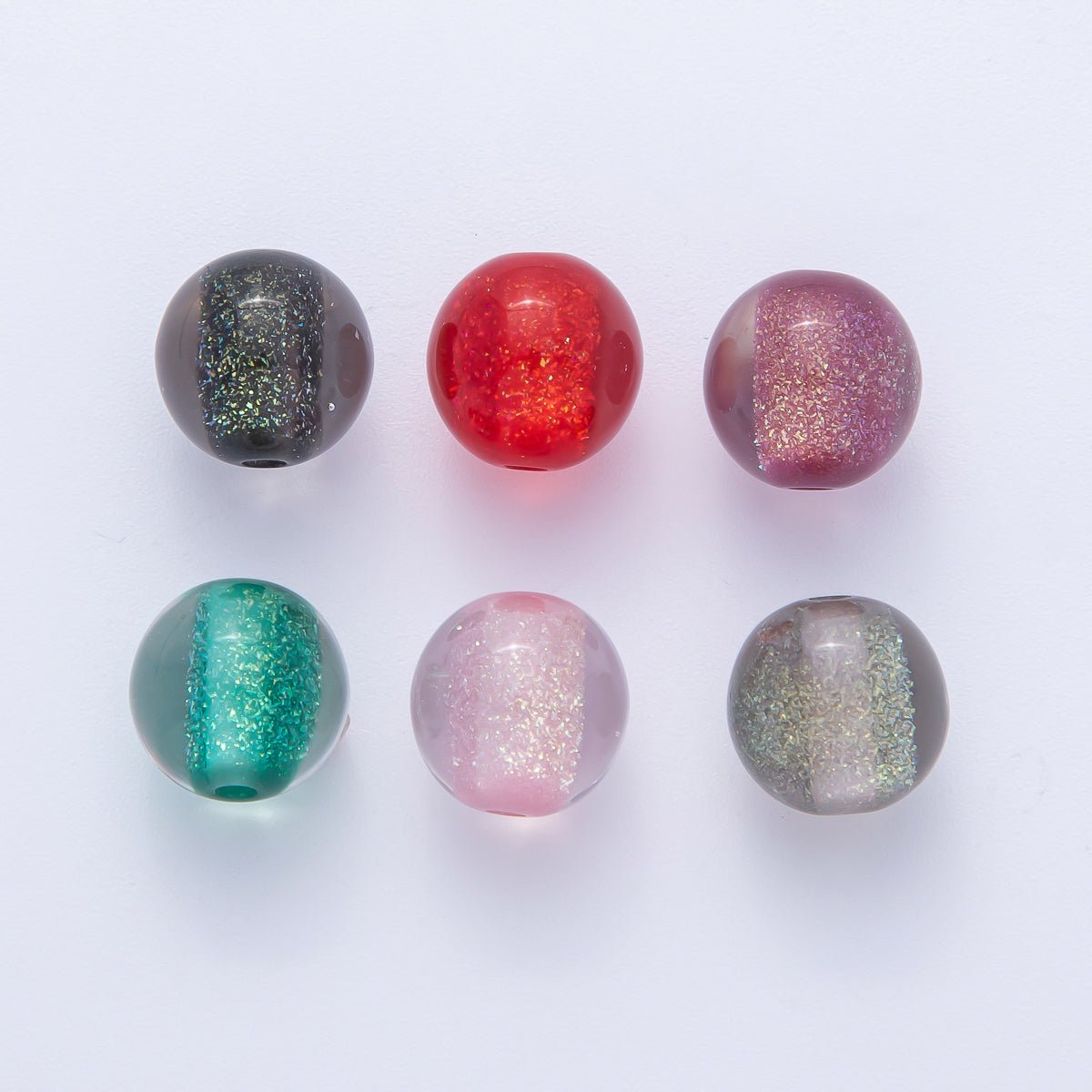 10pcs 12mm Green, Red, Grey, Purple, Black, Pink Glitter Resin Round Bead | B680 - B685