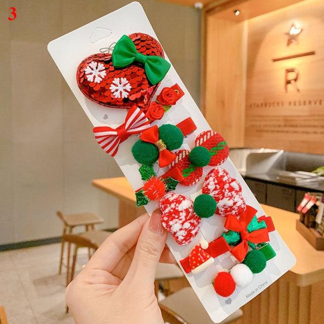 10pcs Cartoon Christmas Hairpin For Kids Lovely Pom-pom Children Hairpins Christmas Tree Decrative Hair Clips Fashion Hair Accessories For Women