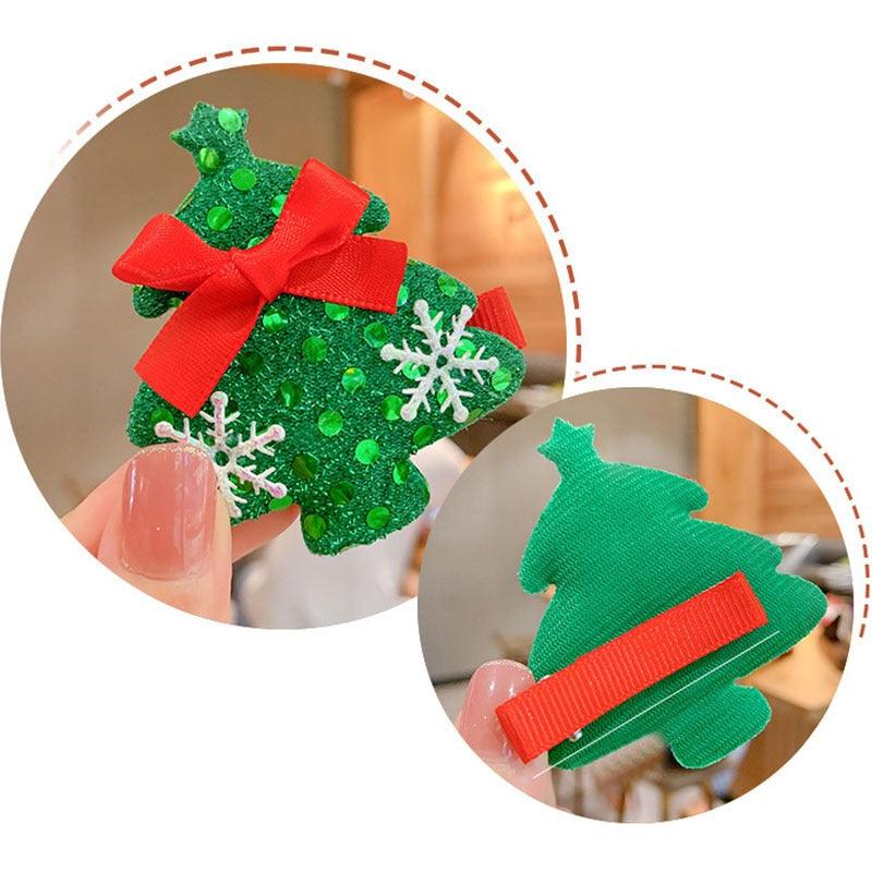 10pcs Cartoon Christmas Hairpin For Kids Lovely Pom-pom Children Hairpins Christmas Tree Decrative Hair Clips Fashion Hair Accessories For Women